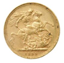 A Queen Victoria full gold sovereign, dated 1899.