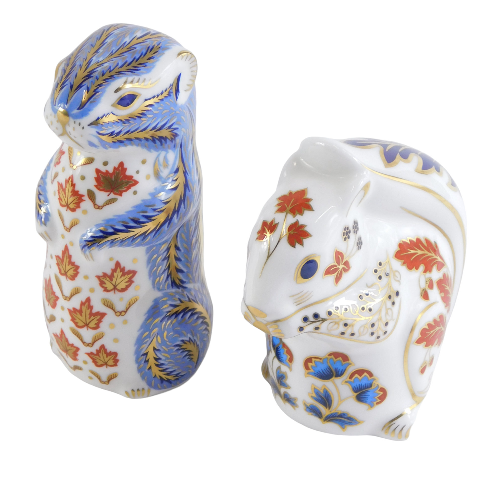 Two Royal Crown Derby animal paperweights, comprising chipmunk, with silver stopper, 11cm high, a sq