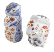 Two Royal Crown Derby animal paperweights, comprising chipmunk, with silver stopper, 11cm high, a sq