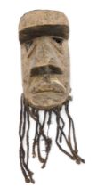 Tribal Art. Kran/Krahn tribe, large warriors mask with woven frame, rope and animal hair adornments,