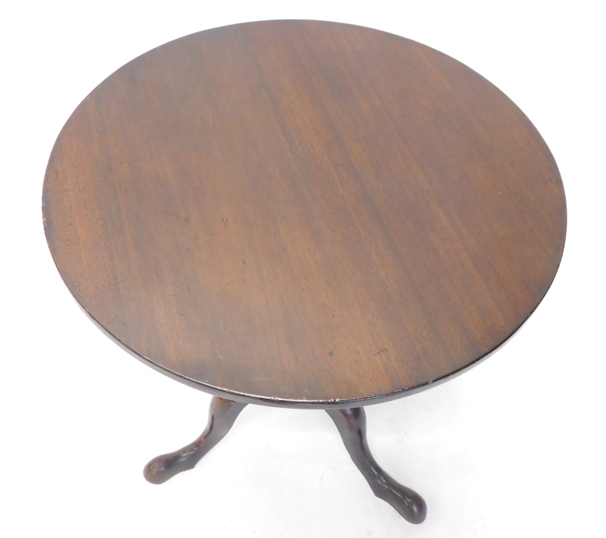 A 19thC mahogany occasional table, the circular tilt top on a turned column tripod base, with pad fe - Image 2 of 3