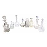 A quantity of 19thC and later decanters, to include a mallet shaped example with stopper, four bottl