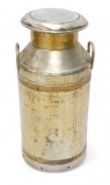 A metal two handled milk churn, label for Job's Dairy, 73cm high.