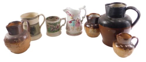 A quantity of ceramics, to include a Staffordshire frog mug, a Moccaware mug, lustre jug, and four s