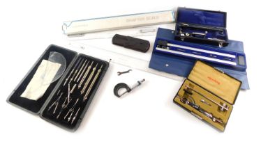 A quantity of drawing instruments, to include a fixed arm planimeter, etc.