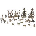 A group of tribal brass figures, 9cm high, etc.