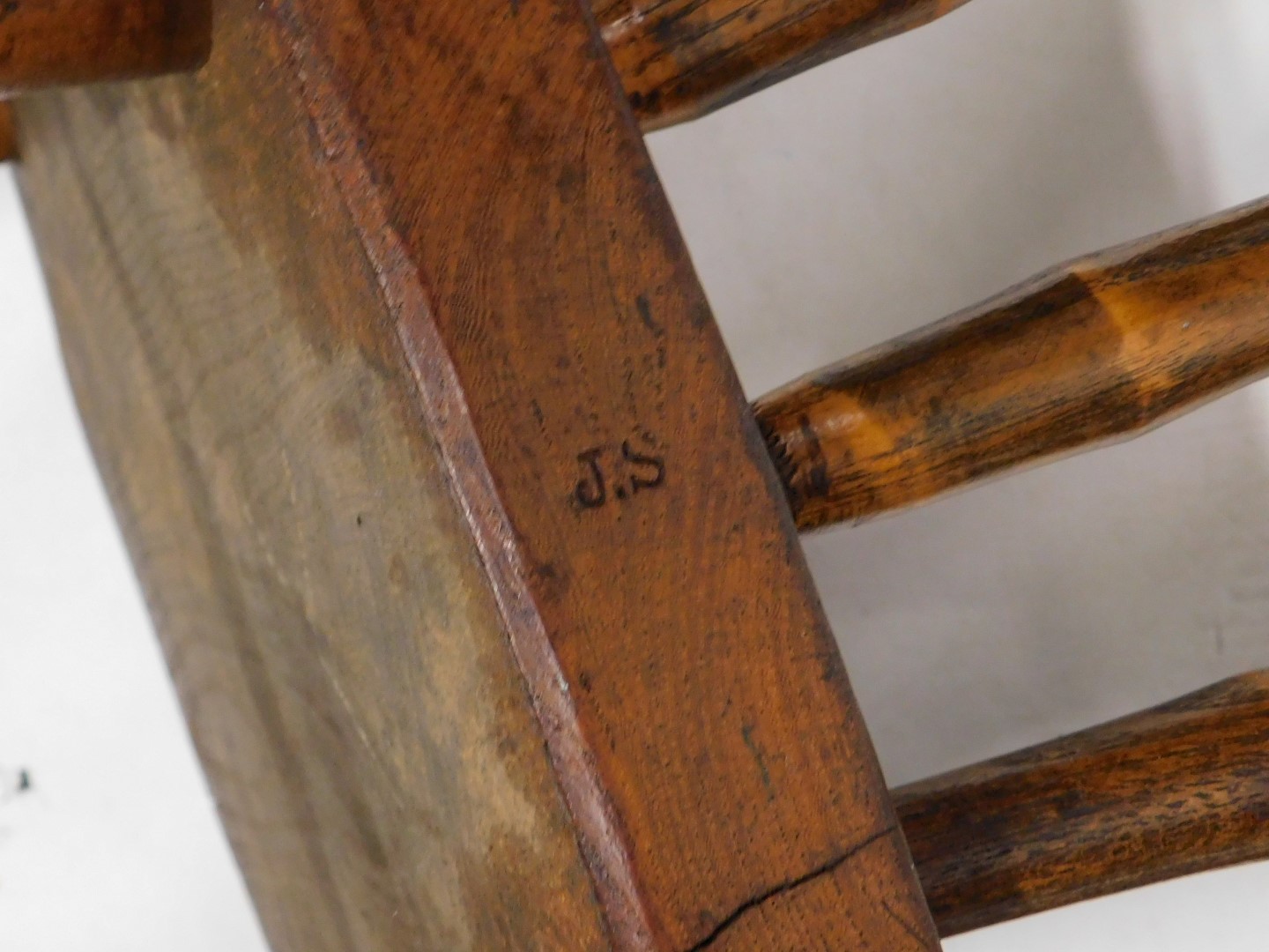 Two 19thC ash and elm child's chairs, each with a turned seat on H stretcher. - Image 3 of 3