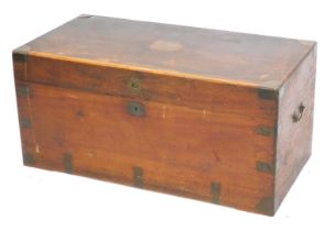 A 19thC camphor wood and brass bound campaign chest, the rectangular top with a vacant cartouche, 10