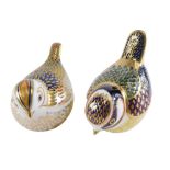 Two Royal Crown Derby bird paperweights, comprising Blue Tit, 8cm wide, and The Collectors Guild Fir