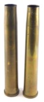 A pair of brass shell cases, stamped to underside LOS DN-2/29, etc., 36cm high.