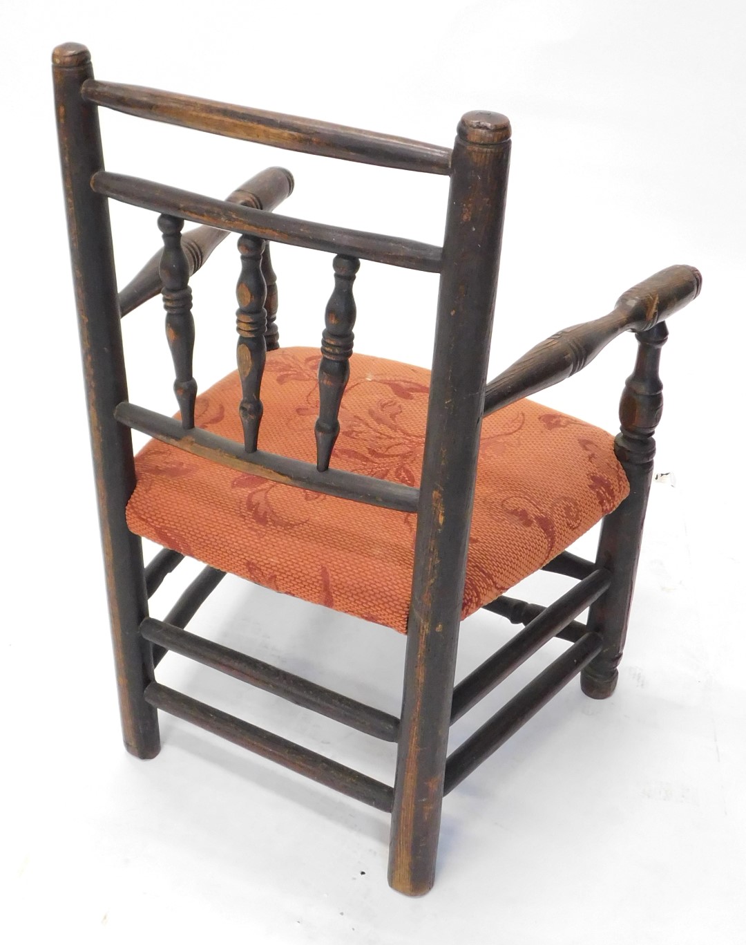 An 18thC country made child's open armchair, with spindled turned back and padded seat. - Image 2 of 2