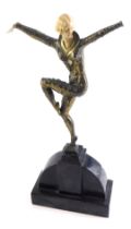 After Chiparus, metal and composition Art Deco female dancer, on a black marble type base, bearing s