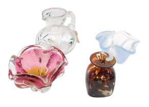 A Chribska glass bowl, a Mdina style bottle vase, etc. (4)