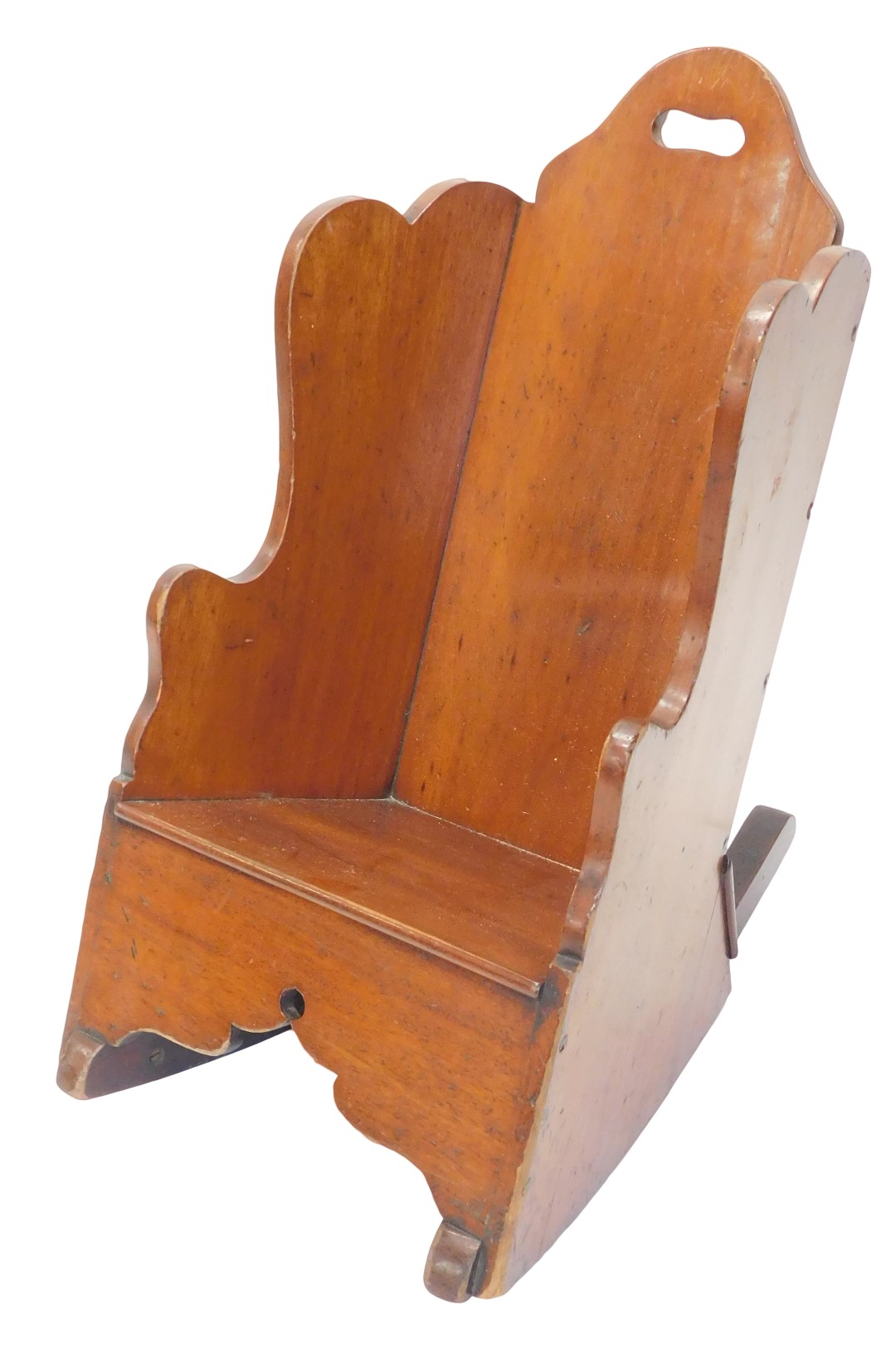 A 19thC mahogany child's rocking chair, 38cm wide.