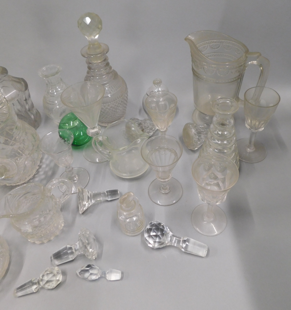 A quantity of 19thC and later glass, to include decanters, coloured glass floats, stoppers, jugs, et - Image 2 of 3