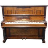 A Sames upright piano, in a rosewood case, decorated with aesthetic and Art Nouveau symbols, retaile
