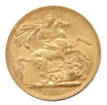 A George V full gold sovereign, dated 1912.