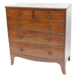 A 19thC mahogany chest of drawers, the cross banded top with a moulded edge above two short and thre