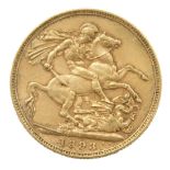 A Queen Victoria full gold sovereign, dated 1893.