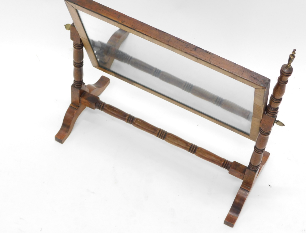 A mahogany spring framed dressing table mirror, with turned supports and rectangular plate, 43cm wid - Image 2 of 2