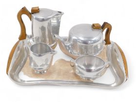 A Picquot ware aluminium four piece tea set, with two handled tray.