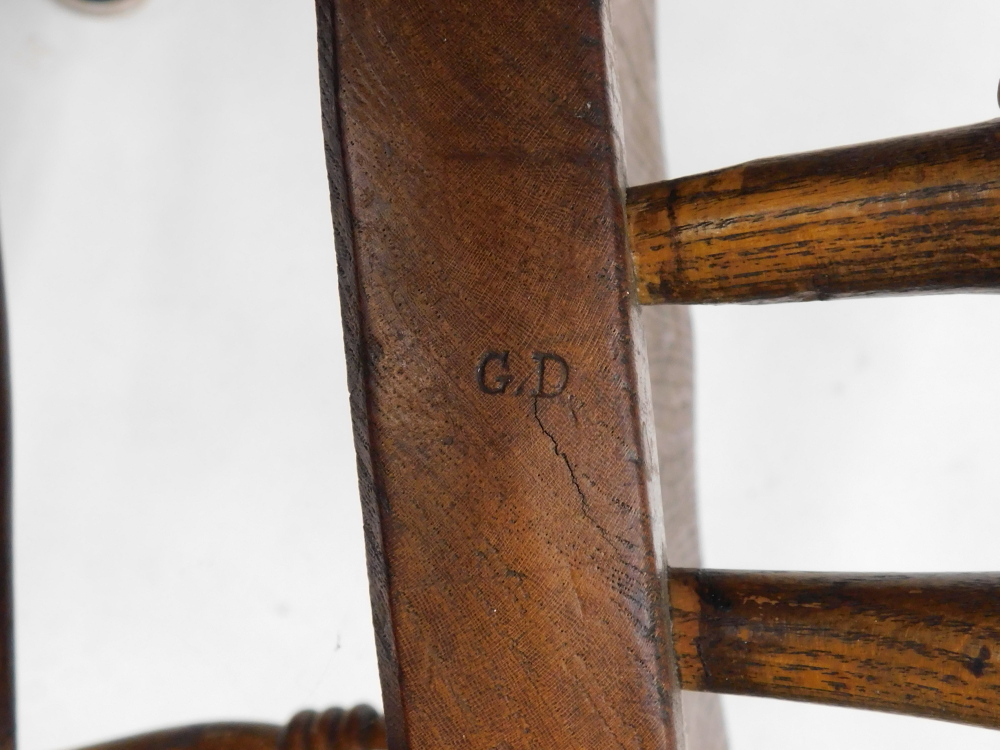 Two 19thC ash and elm child's chairs, each with a turned seat on H stretcher. - Image 2 of 3