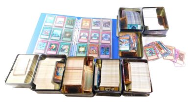 A collection of Yu-Gi-Oh! trading cards.