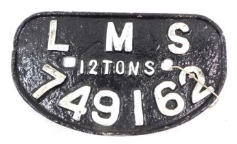 An LMS Railway wagon plaque, stamped twelve tons, 28.5cm wide.