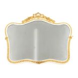 A cream and gilt painted wall mirror, of shaped and arched cartouche form, with rose and bow top, 78