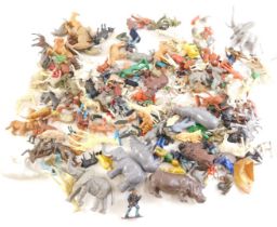 A quantity of plastic toy animals, wild west figures, soldiers, etc. (AF)