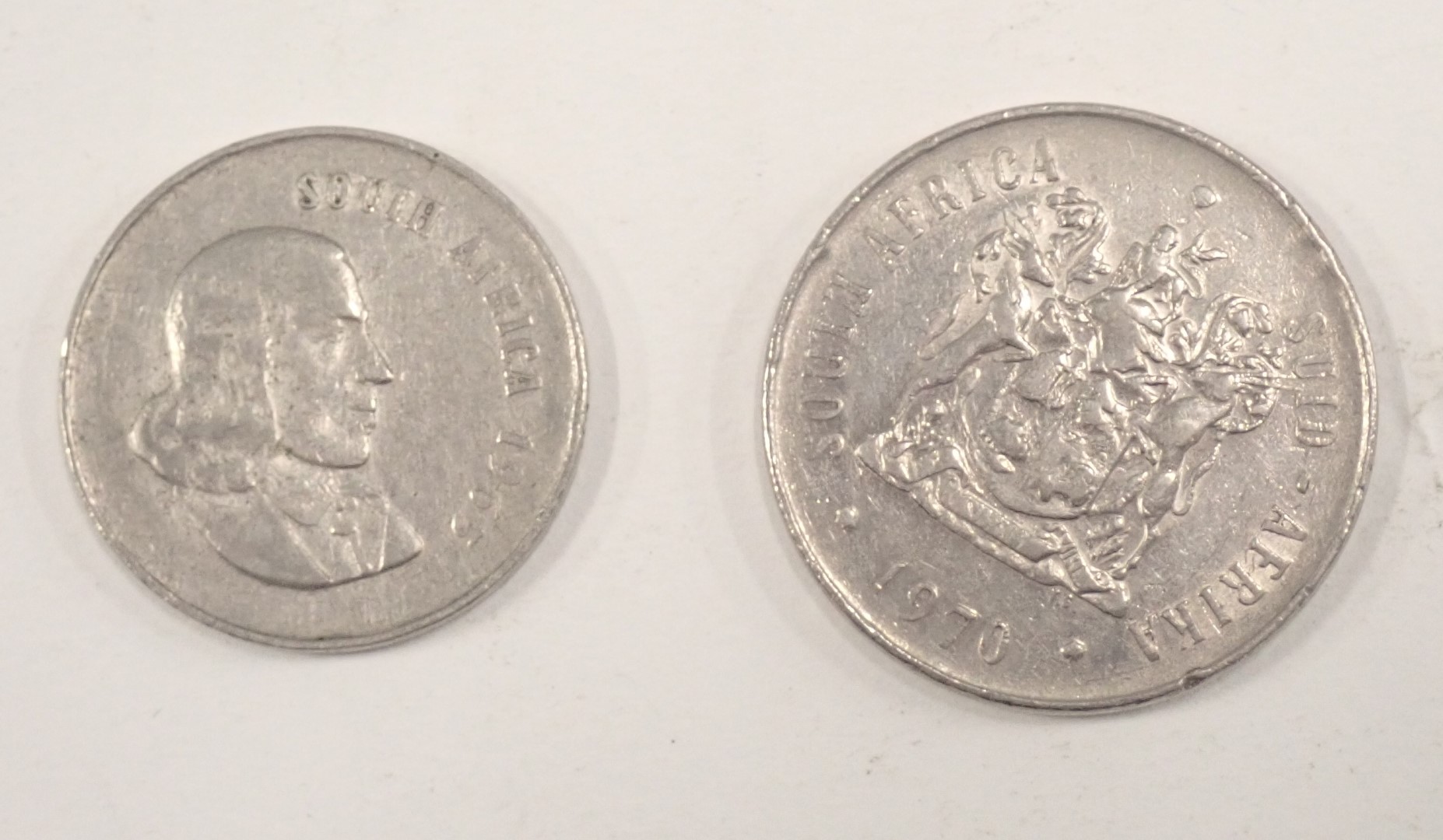 Two South African coins, comprising 1970 fifty, and a 1965 twenty. (2) - Image 2 of 2