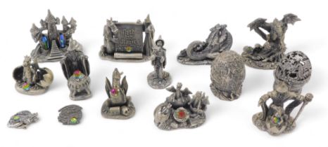 A collection of Tudor Mint Myth and Magic pewter figures, some embellished with crystals, etc.