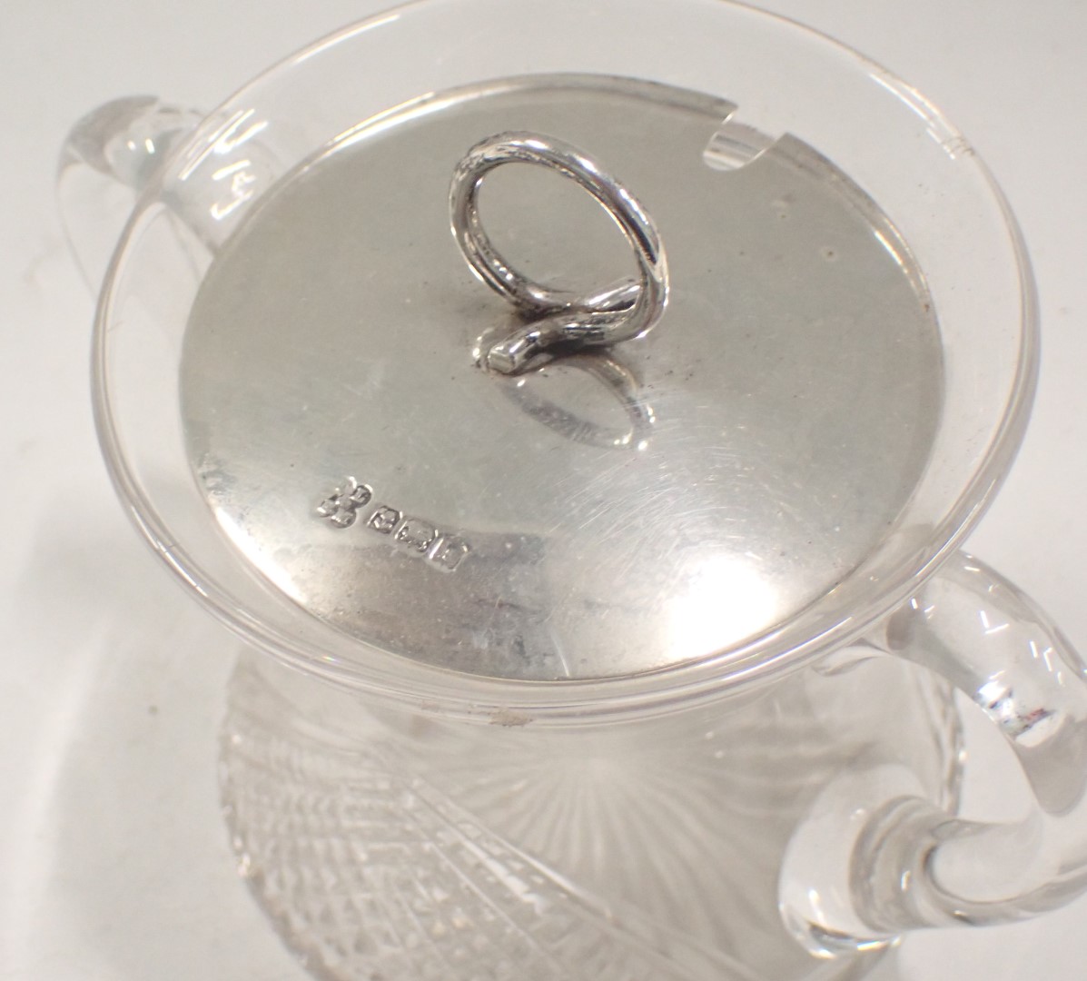 A cut glass two handled preserve jar with silver lid, Birmingham 1909, 0.78oz. - Image 2 of 3