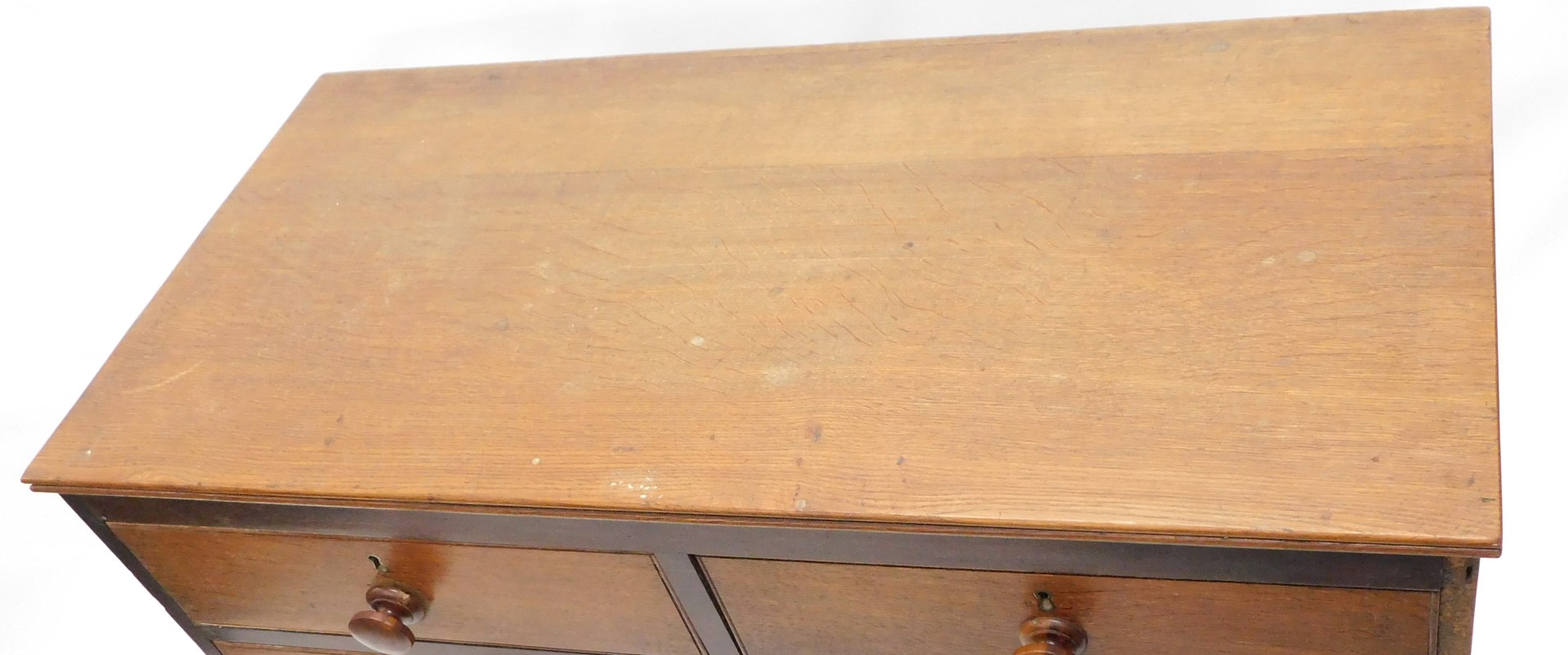 A 19thC oak chest of drawers, the top with a moulded rim above two short and three long drawers, eac - Image 2 of 3