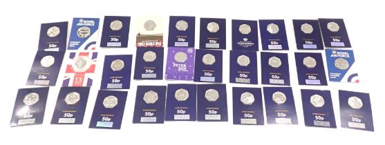 A group of collectors fifty pence pieces, to include Paddington, Peter Rabbit, Royal Airforce, VE da