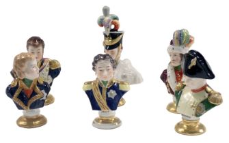 Six porcelain busts of Napoleon and his generals by Rudolph Kammer Germany of Volkstedt, each