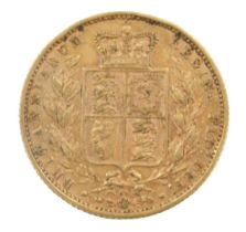 A Queen Victoria young head shield back full gold sovereign, 1869.