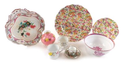 A quantity of ceramics, to include a Cauldon globular vase, decorated with flowers on a pink ground,
