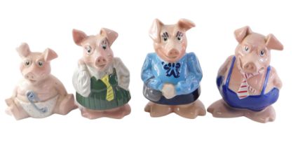 Four Wade NatWest piggy banks, comprising Baby, Mum, Dad and Daughter, three with stoppers, 16cm hig