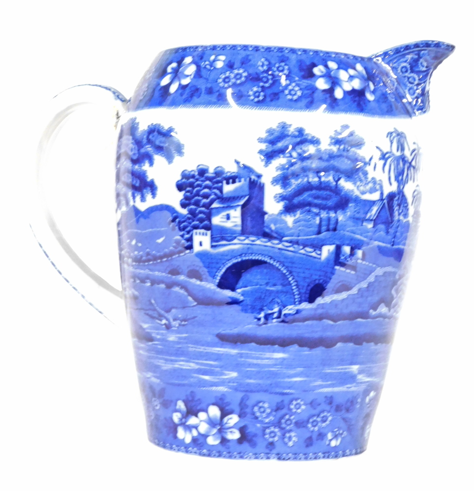 A Spode Tower pattern blue printed jug, 23cm high. (AF)