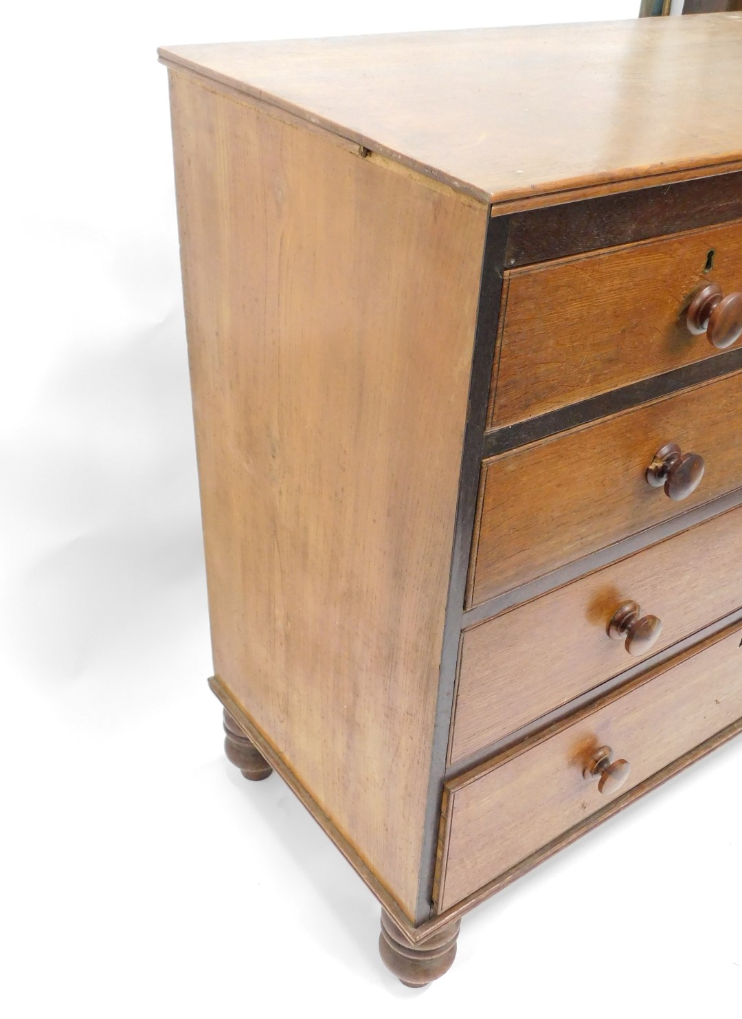 A 19thC oak chest of drawers, the top with a moulded rim above two short and three long drawers, eac - Image 3 of 3