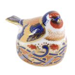 A Royal Crown Derby Goldfinch Nesting paperweight, dated 1996, with silver stopper, 7cm high.