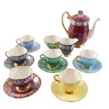 A Windsor Harlequin coffee set, to include coffee pot, milk jug, sugar bowl, six cups and six saucer