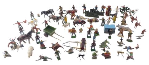 A quantity of early 20thC lead farm, Wild West and other animals, other figures, etc.