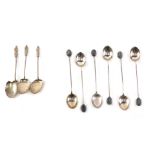 A set of Walker & Hall silver bean handled coffee spoons, and three apostle silver coffee spoons, wi