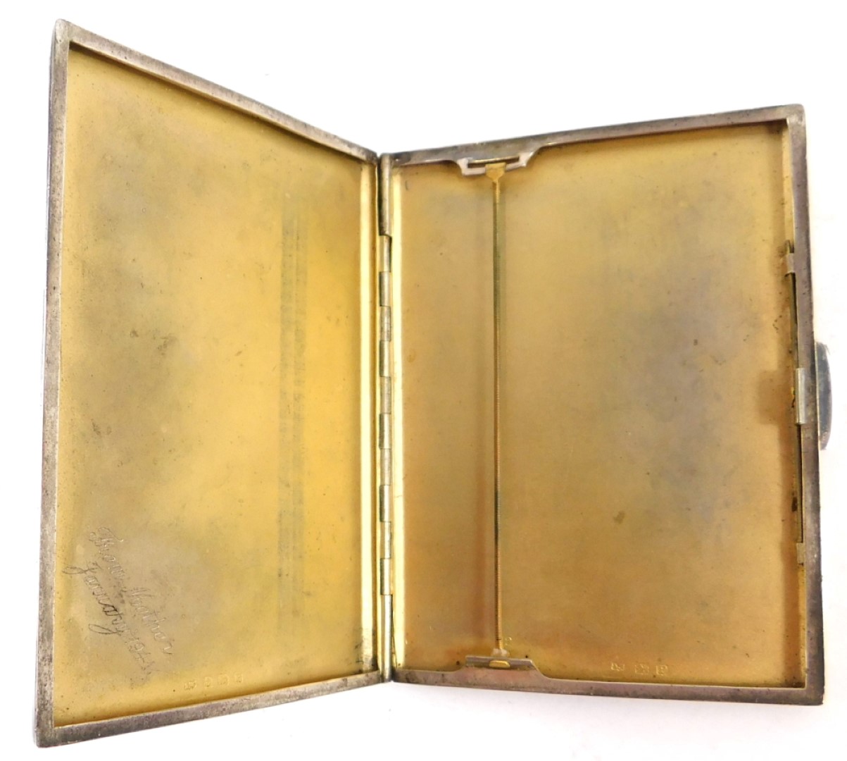 A George VI silver cigarette case, with engine engraved central RAF motif, inscribe PER ARDVA AD AST - Image 2 of 3