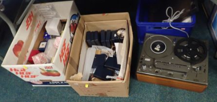 A Tandberg reel-to-reel player, together with glass paperweights, various empty presentation boxes,