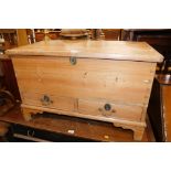 A pine blanket box, with two drawers to base.