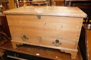 A pine blanket box, with two drawers to base.