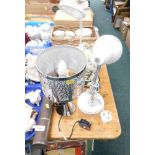 A group of table lamps, together with a DCUK treen figure, etc. (a quantity)